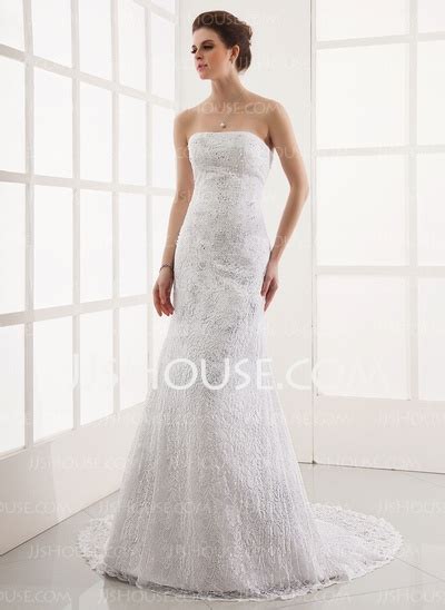 Us A Line Princess Strapless Court Train Lace Wedding Dress