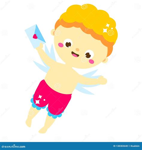 Cute Cupid With Love Letter Cartoon St Valentines Day Character Amur