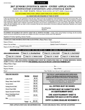 Fillable Online Comal Agrilife Jr Livestock Entry Application