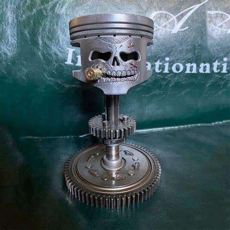 Carving Piston Skull Face Sculpture Metal Art Figurine Handmade Piston