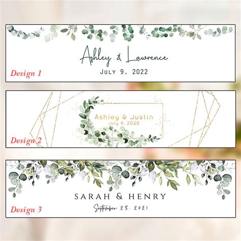 Custom Name Date Modern Greenery Wedding Water Bottle Label Set Of