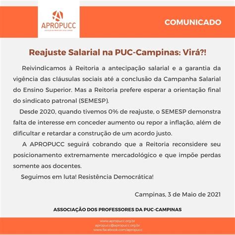 Comunicado Reajuste Salarial Na Puc Campinas Virá Apropucc