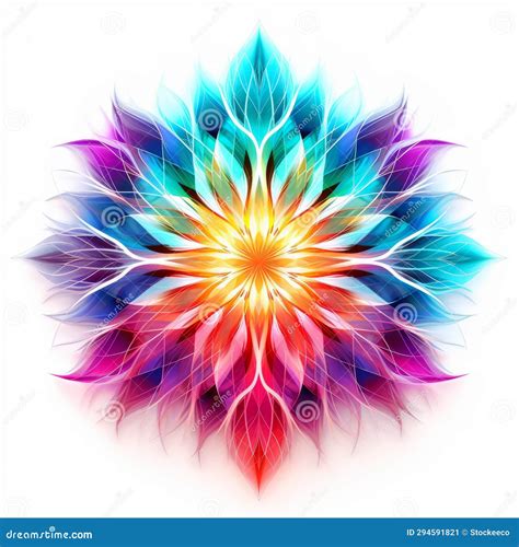 Vibrant Neon Mandala Flower Abstract Colorful Symmetry Stock