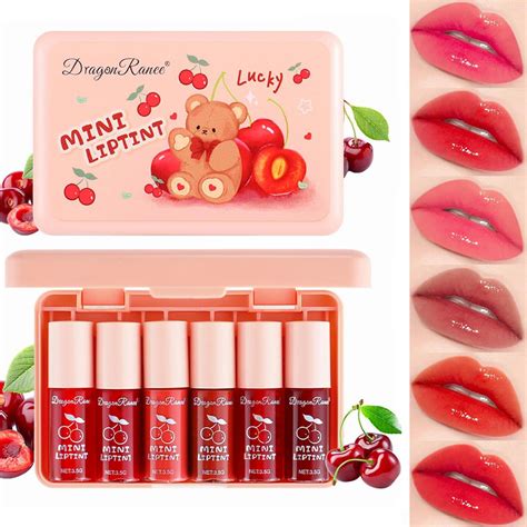 6 Colors Cherry Lip Tint Stain Set Velvet Lip Gloss