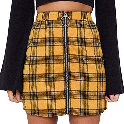 FRAUIT Röcke Damen Casual Plaid Hohe Taille Knopfverschluss A Linie