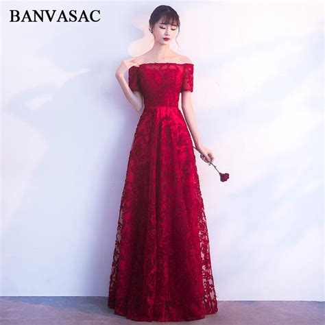 BANVASAC Boat Neck 2018 Lace Apliques De Manga Curta Longa Noite