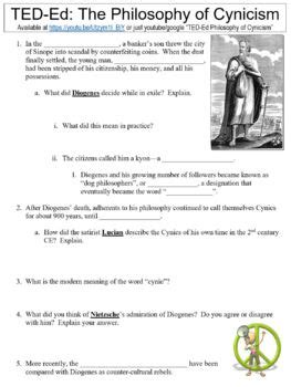 Ted Ed Worksheet The Philosophy Of Cynicism By Danis Marandis Tpt