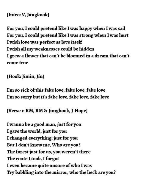 Fake Love English Lyrics Fake Love Bts Song Lyrics Bts Lyrics Quotes