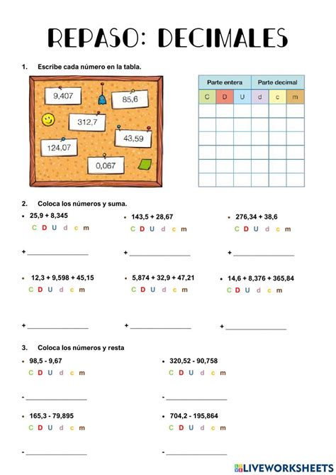 Ficha De Sumas Y Restas Con Decimales Para 5º Multiplicación De Decimales Decimal Suma Y Resta