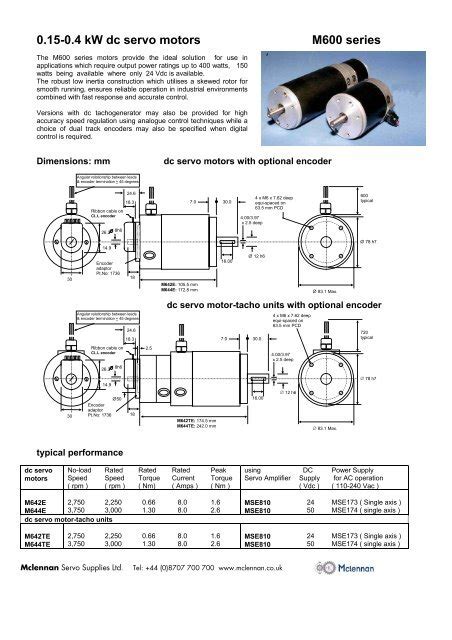 Industrial Dc Servo Motor M Series Datasheet Mclennan Servo