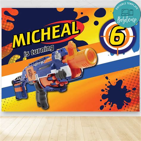 Printable Nerf Gun Birthday Backdrop Digital File Diy Createpartylabels