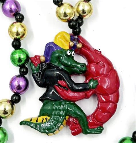 Crawfish Gator Dancing Mardi Gras Bead Necklace Premium Rare Vintage