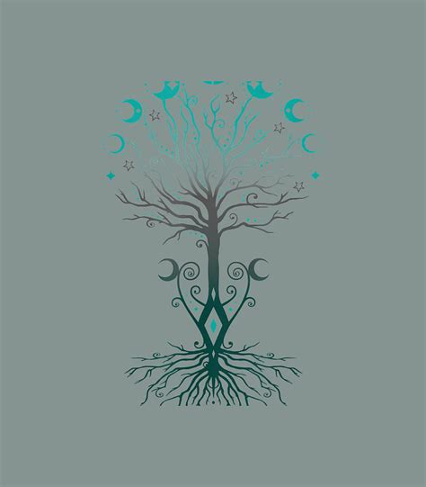 Moon Phases Tree Of Life Yggdrasil Viking Pagan Wicca Digital Art By