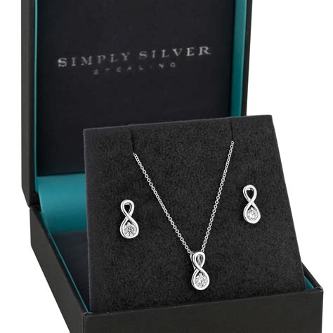 simply silver sterling silver infinity jewellery set   gift box