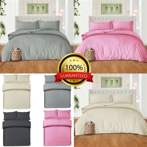 100 P Cotton Stripe Duvet Quilt Cover Set Single Double King Size