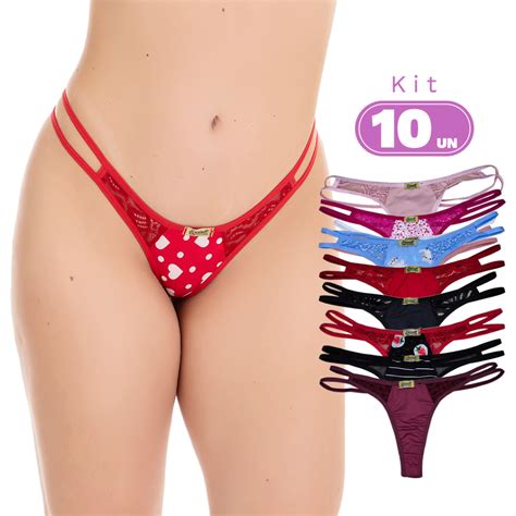 Kit 10 Calcinha Langerie Sexy Fio Dental Super Fio Calcinhas Detalhe Em Renda 335 Shopee Brasil