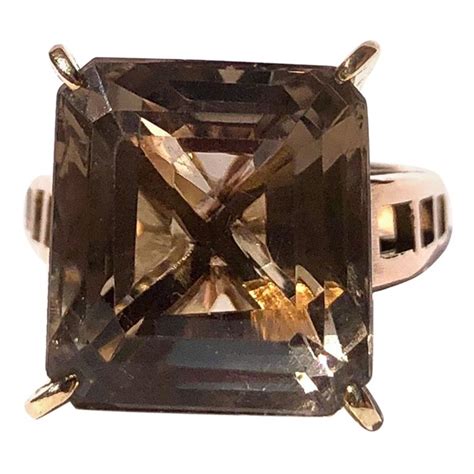 Antique Smokey Quartz And 18 Carat Gold Cocktail Ring For Sale At 1stdibs