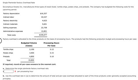 Solved Single Plantwide Factory Overhead Rate Scrumptiou