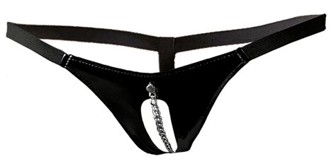 Damen Lack String Schwarz Kette Thong Damen Unterwäsche Sexy Dessous Gr