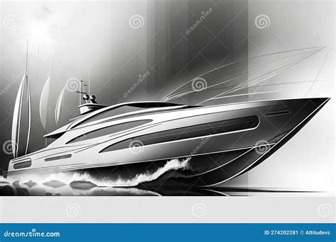 Yacht Design Pencil Drawing with Modern, Sleek Lines and Futuristic ...