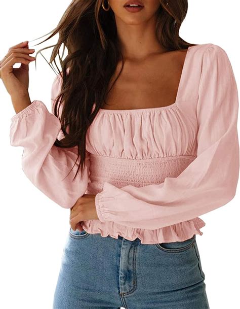 Blusa Con Cuello Cuadrado Y Top Fruncido Para Mujer Blusa Corta