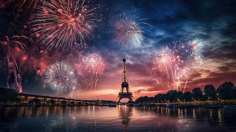 Premium AI Image | fireworks over tower with a bridge in the background