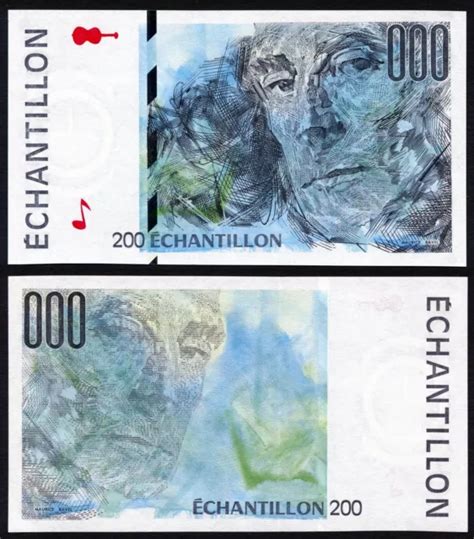 FRANCE ECHANTILLON TEST Note Specimen 200 Francs Maurice Ravel ND UNC