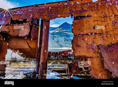 Abandoned Ww2 Landing Craft Left On The Beach In The Mjoifjordur Fjord
