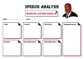 Martin Luther King Jr. Speech Analysis Worksheet | TpT