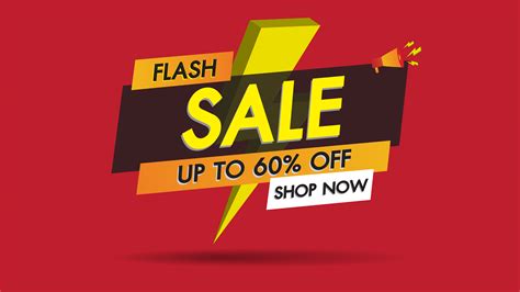 Flash Sale Banner Promotion With Lightning Bolt On Red Background