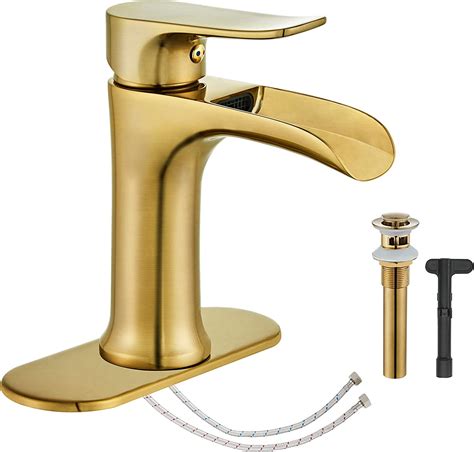 Brushed Gold Bathroom Faucetyundoom Waterfall Bathroom Faucet Brushed Goldpop Up Drain