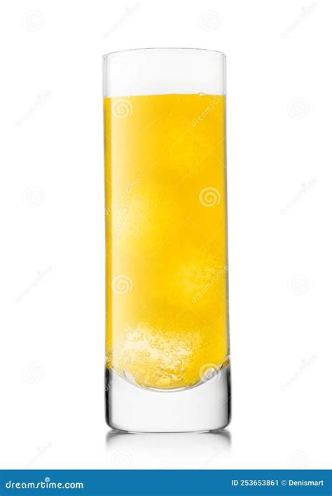 Orange Soda Drink With Ice Cubes In Highball Glass On White Background Stock Image Image Of