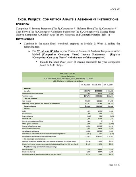 ACCT370Excel Project Pt 2 EXCEL PROJECT COMPETITOR ANALYSIS