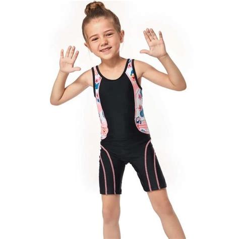 Maillot de Bain une Pièce Sans manches Enfant Filles Bikini Surfer Imprimé Flamant Bohême Noir