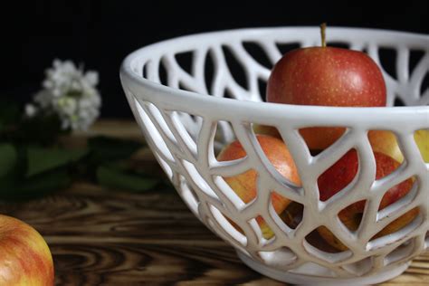 Fruit Bowl Openwork Ceramic White Bowl With Holes Rustic White Etsy