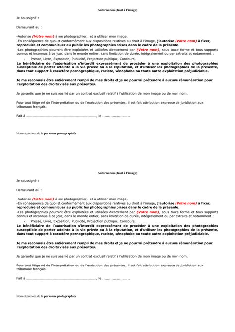 Exemple Autorisation Utilisation Photo Téléchargement