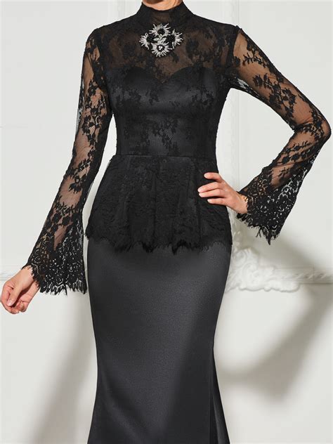 Ericdress Long Sleeve High Neck Beaded Lace Mermaid Evening Dress