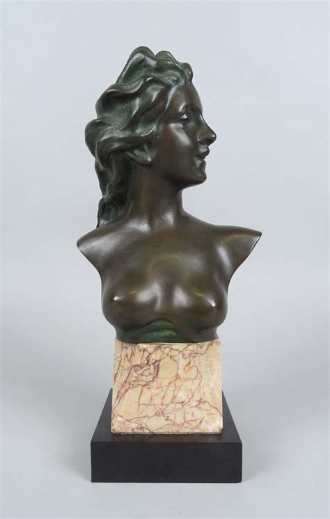 Sculpture Bronze Buste De Jeune Femme Sign Lambeaux Jef