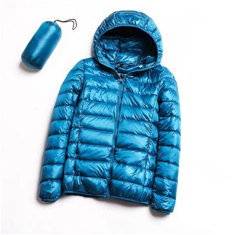 Jaqueta Feminina Acolchoada Capuz Inverno Ultra Leve Quente Cor Azul