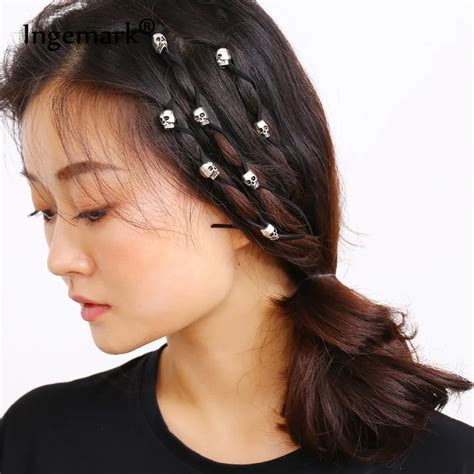 Ingemark 5PCS Punk Metal Silver Skull Hairband Vintage Flower Pattern