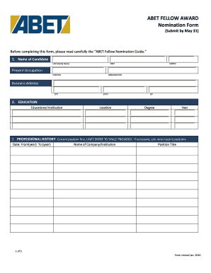 Fillable Online Abet ABET Fellow Award Nomination Form Fax Email Print