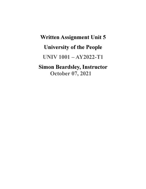 Written Assignment Unit 5 Week 5 Written Assignment Unit 5