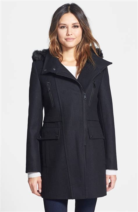 Marc New York Ella Faux Fur Trim Asymmetrical Wool Blend Coat Online