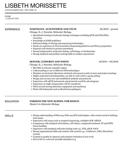 Scientist Molecular Biology Resume Samples Velvet Jobs