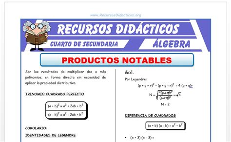 Ejercicios De Productos Notables Para Cuarto De Secundaria