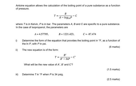 Solved Antoine Equation Allows The Calculation Of The