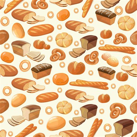 Vector Bakery Seamless Pattern With Cartoon Bread By Microvector