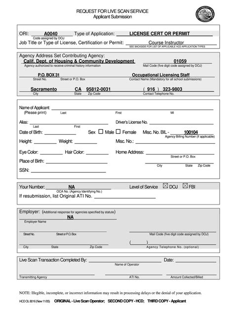 Form Hcd Live Scan Applicant Form Fill Online Printable Fillable Blank Pdffiller