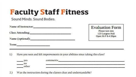 Free Fitness Evaluation Forms In Pdf Training Evaluation Form