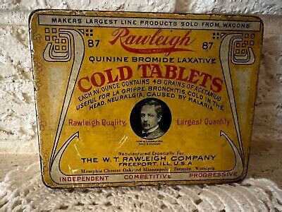 Vintage Rawleigh Cold Tablets Quinine Bromide Laxative La Grippe Tin Ebay